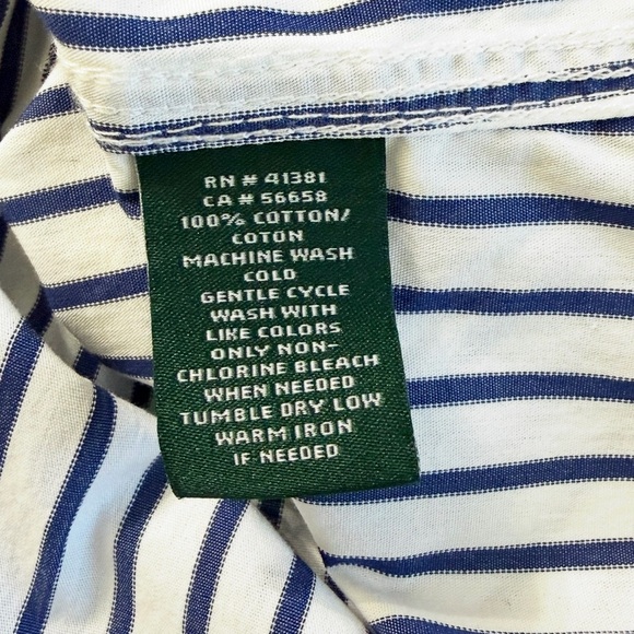 Lauren Ralph Lauren NWT White Cotton Navy Blue Striped Shirt Size Medium - Picture 14 of 16